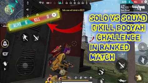 FREE FIRE SOLO VS SQUAD RANKED GAME 0 KILL BOOYAH CHALLENGE