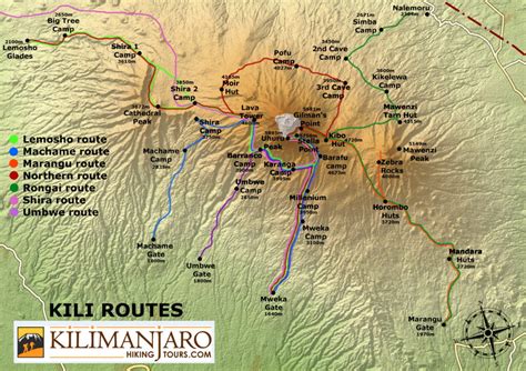 Mt Kilimanjaro map, explore the routes