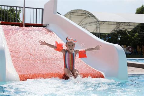 Girl On Slide At Water Park Summer Vacation Stock Image Image Of