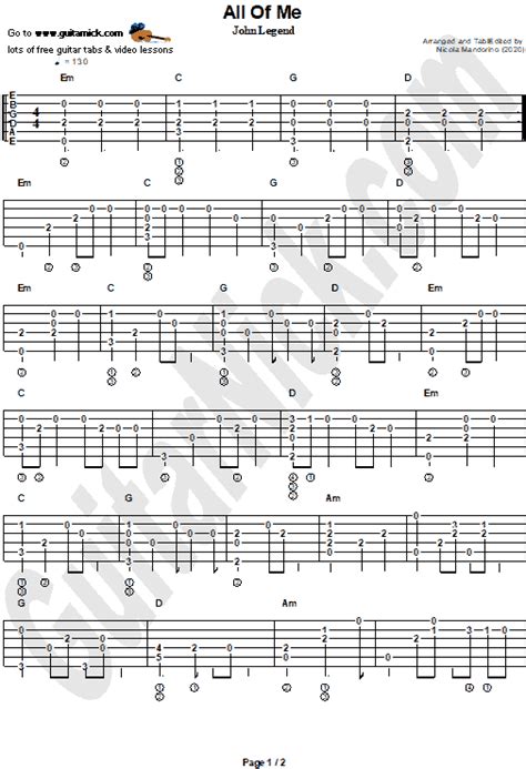 All Of Me John Legend Fingerstyle Guitar Tab