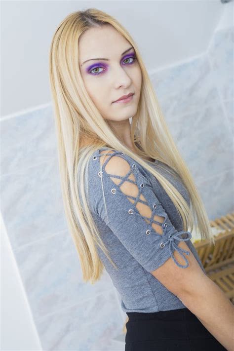 Purple Eyed Blonde Stock Photo Image Of Sensual Female