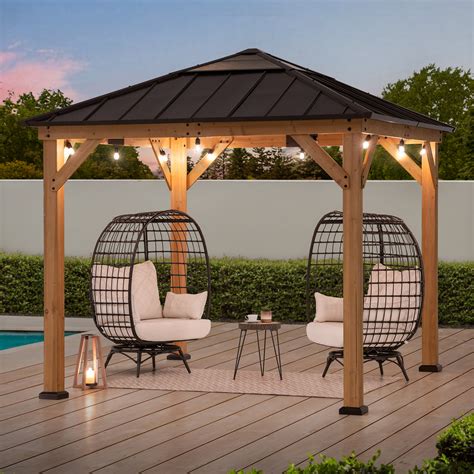 Sunjoy Hardtop Gazebo 9 X 9 Ft Cedar Framed Wood Gazebo With Brown