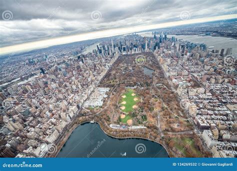 Aerial View of Central Park and New York City from Helicopter Stock ...