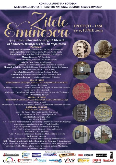 Zilele Eminescu ediția iunie 2019 la Memorialul Ipotești PROGRAMUL