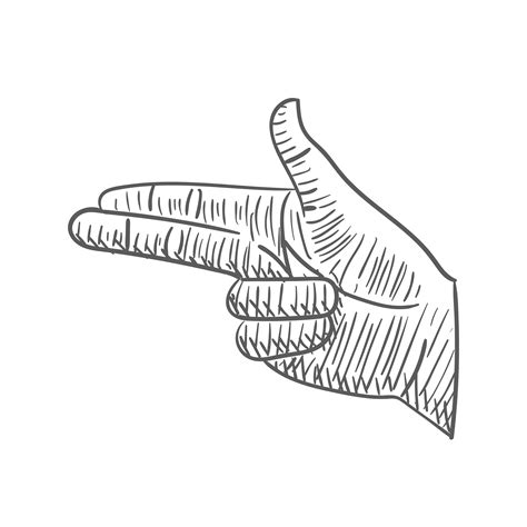 Hand pointing sign like gun with two finger in hand drawing doodle hatching vintage style ...