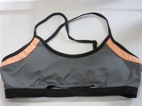 Nwt Zella Gray Color Block M Scoop Neck Athletic Bikini Swim Top Ebay