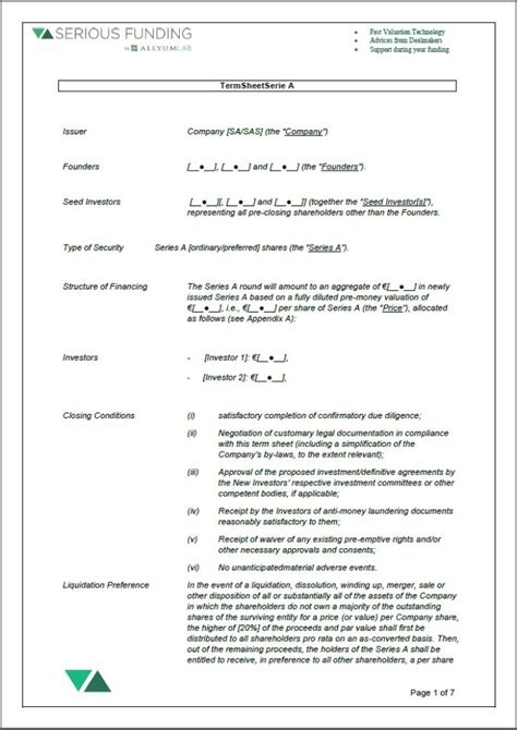 Term Sheet Series A Template Eloquens