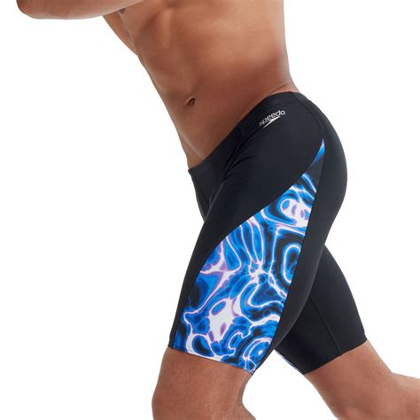 Speedo Mens Allover V Cut Jammer Blackblue Ness Swimwear