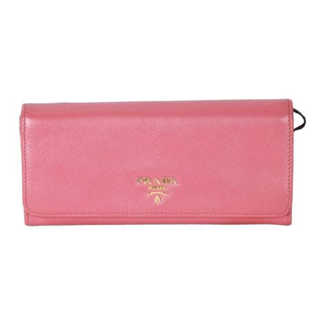 Prada Pink Saffiano Leather Flap Continental Wallet M For Sale At