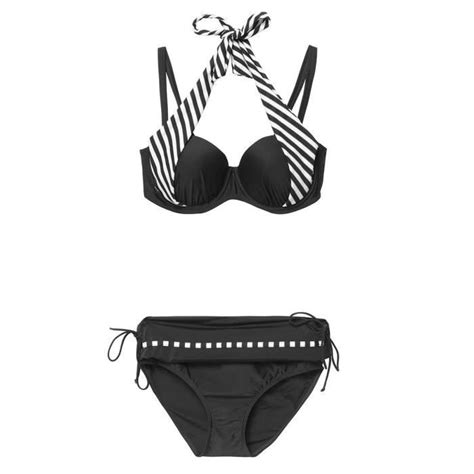 LENTIGGINI Bikini Pièces Jacquard Rayé Noir Blanc Femme Cdiscount Prêt à Porter