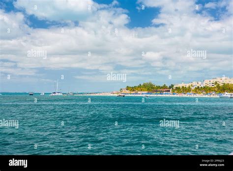 Port With Sailboats And Ships In Isla Mujeres Island In Caribbean Sea