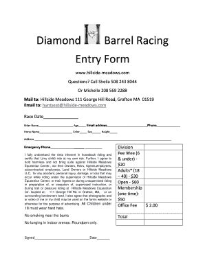 Fillable Online Diamond Barrel Racing Entry Form Fax Email Print