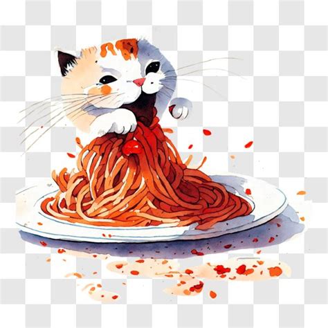 Download Funny Cat Eating Spaghetti PNG Online - Creative Fabrica