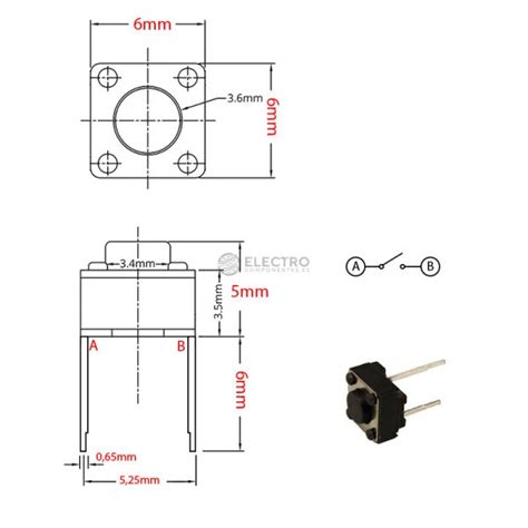 Mini Pulsador Pcb X X Mm Pines Mm Largos Spst No Negro