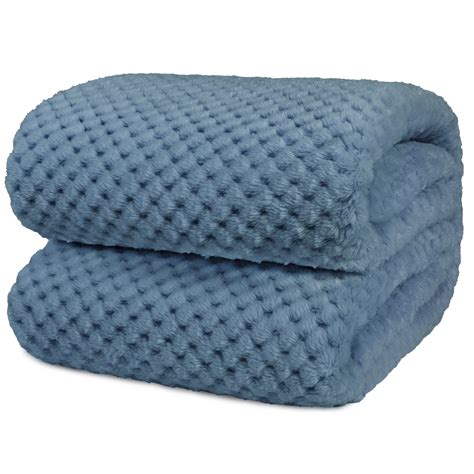 Pavilia Waffle Fleece Throw Blanket For Couch Twin Bed Dusty Blue