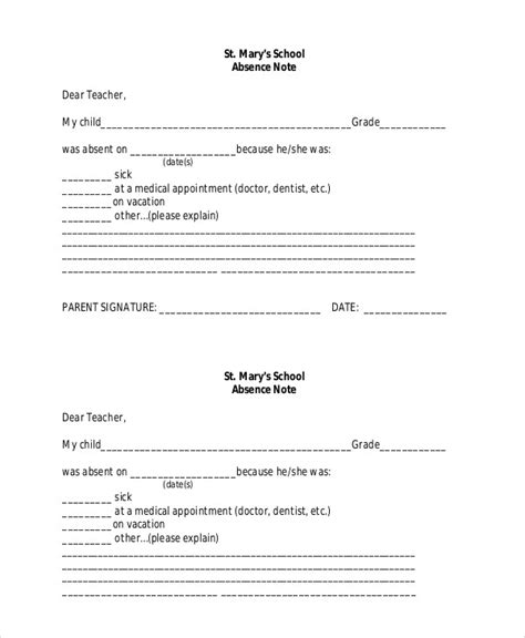 Free 11 Absence Note Samples In Ms Word Pdf