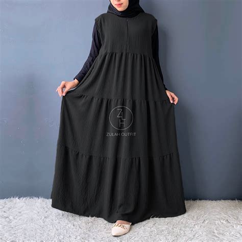 Jual ZLH Jinie Overall Gamis Inner Outer Dress Wanita Rempel Susun