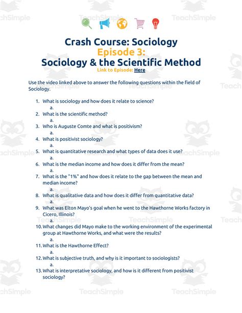 Crash Course Sociology Episode Worksheet Sociology And The