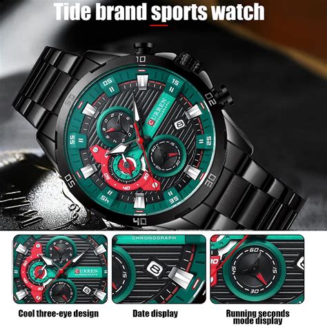 Curren erkek saatler spor casual chronograph paslanmaz çelik izle