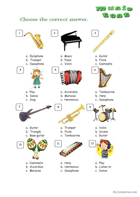 Music test: English ESL worksheets pdf & doc