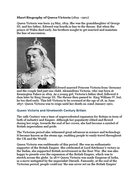 Short Biography Of Queen Victoria Pdf Queen Victoria British Empire