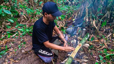 Survival Di Hutan Masak Dengan Bambu Dan Minum Air Akar Youtube