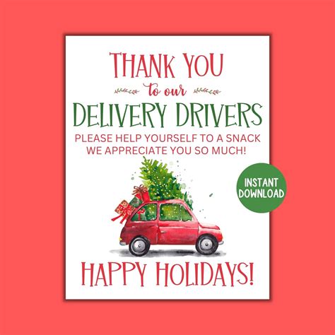 Delivery Driver Snack Sign Printable Delivery Driver Snack Printable Christmas Delivery