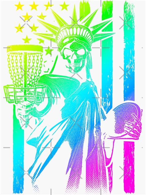 American Flag Disc Golf Player Skeleton Statue Of Liberty Sticker By