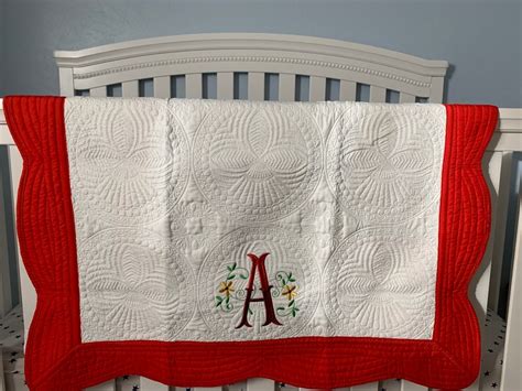 Coral Heirloom Baby Quilt Monogram Baby Quilt Personalized Etsy