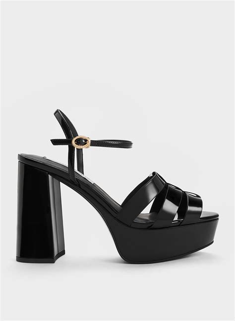 Black Patent Gladiator Platform Sandals Charles And Keith Pa