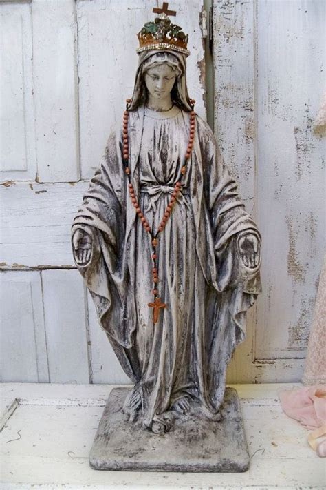 Large Hand Painted Virgin Mary Statue Distressed Madonna Figure French