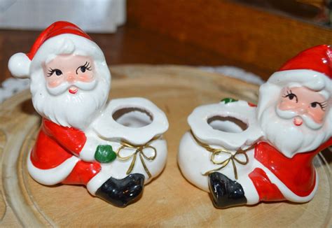 Vintage Santa Candlestick Holders Santa Claus 1950s Japan Tcraft