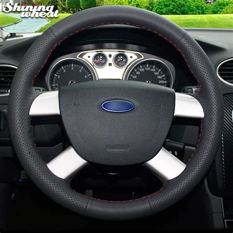 Shining Wheat Black Genuine Leather Car Steering Wheel Cover For Ford