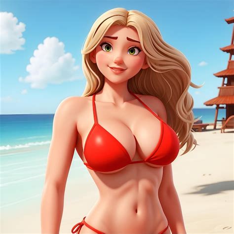 Premium Photo Cartoon Character Of Woman Wearing Bikini On Beach