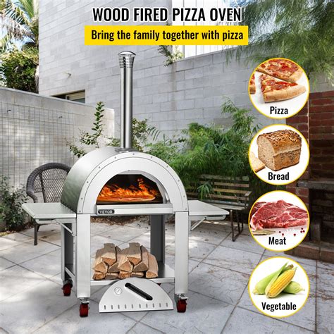 Vevor Outdoor Pizza Oven Wood Fired Pizza Oven Movable Stainless Steel