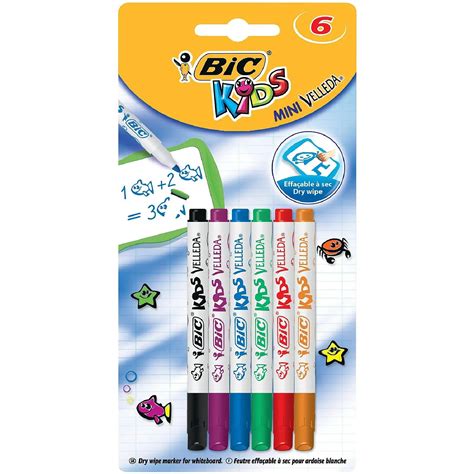 BIC Blister de 6 Feutres effaçable A SEC Kids MINI VELLEDA Pointe Ogive