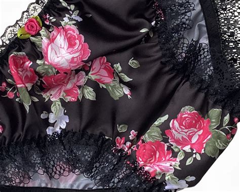 Black Pink Satin Floral Frilly Lace Sissy Bikini Knickers Panties Size Ebay