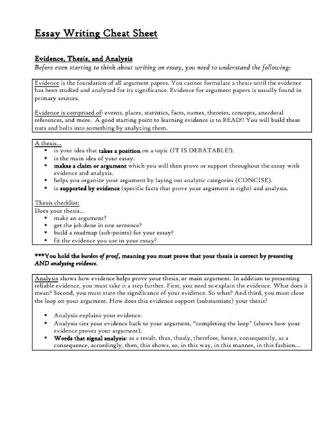 Essay Writing Cheat Sheet Download Printable Pdf Templateroller