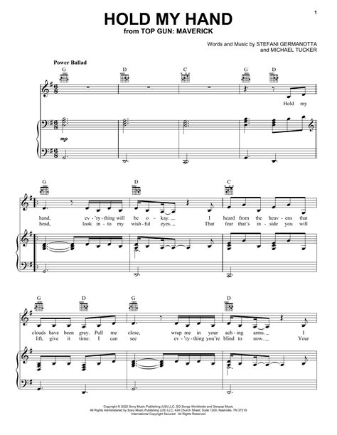 Hold My Hand From Top Gun Maverick By Lady Gaga Sheet Music For