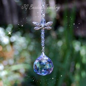 Purple Dragonfly Swarovski Crystal Suncatcher Rearview Mirror Etsy