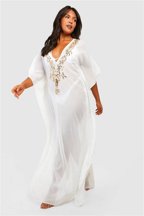 Beachwear Plus Embellished Maxi Beach Kaftan Boohoo