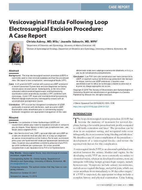 Pdf Vesicovaginal Fistula Following Loop Electrosurgical Excision