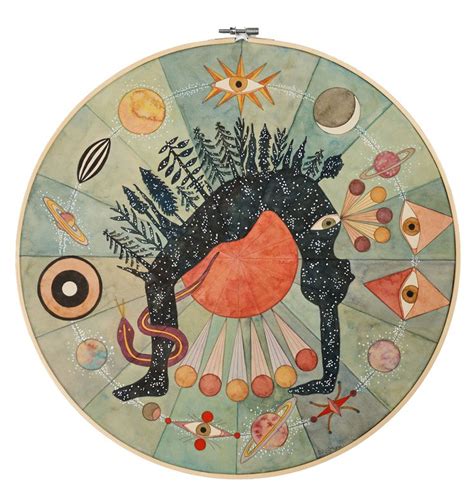 a painting on a plate with an image of two people in the center and various objects around it