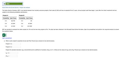 Solved Excel Online Structured Activity: Project risk | Chegg.com