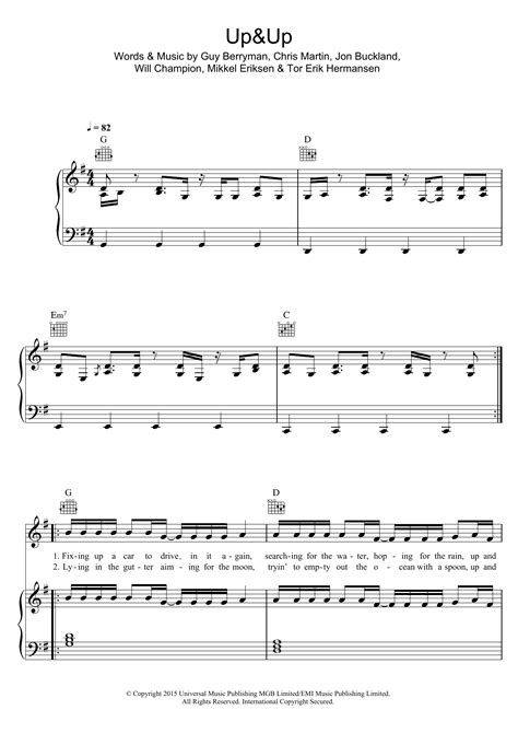 Up and Up Sheet Music | Coldplay | Piano, Vocal & Guitar Chords