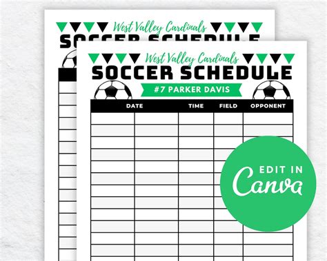 Editable Soccer Schedule Template DIY Canva Printable, Soccer Game ...