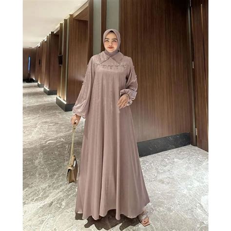 Jual Shimer Namira Dress Model Gamis Lebaran 2024 Simple Elegan Matt