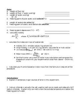 Colligative Properties Lab Freezing Point Depression Boiling Point