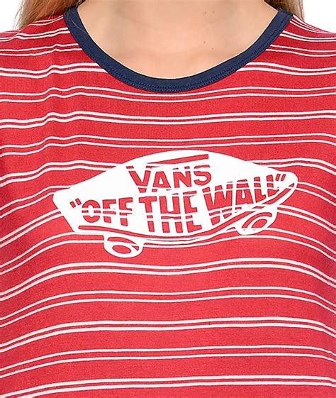 Vans Off The Wall Red And White Stripe Ringer T Shirt Zumiez