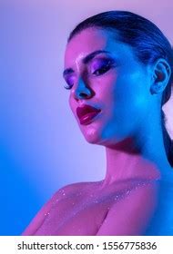 Nude Woman Fluorescent Makeup Neon Body Stock Photo 2237524523
